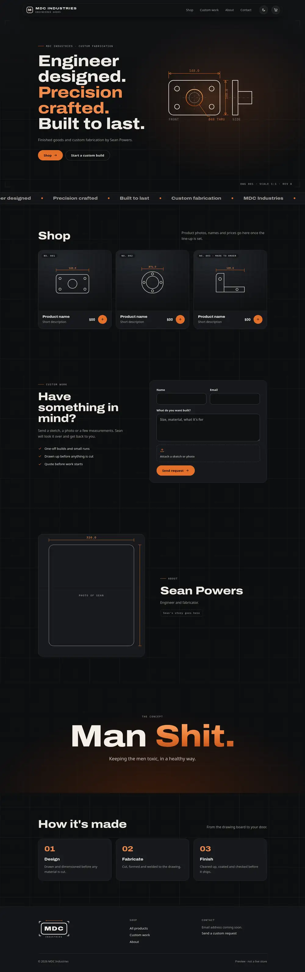 MDC Industries in dark mode, top to bottom