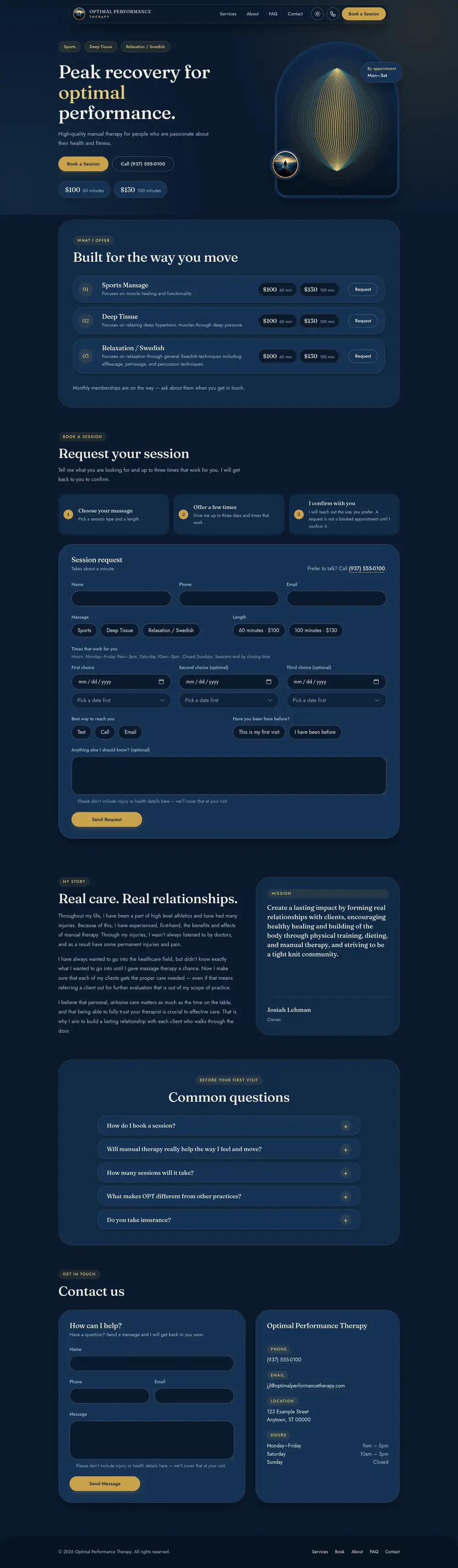 Optimal Performance Therapy in dark mode, top to bottom